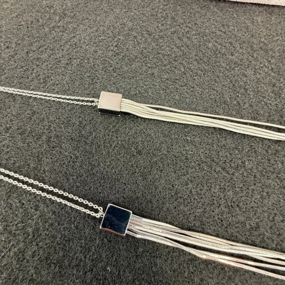 Liquid Silver Long 6 Strand Chain Layered Necklace‎ Silver Tone 17in Minimalist